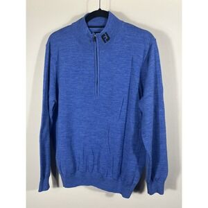 FootJoy FJ 100% Wool Sweater Pullover Mens Medium Blue 1/4 Zip Long Sleeve
